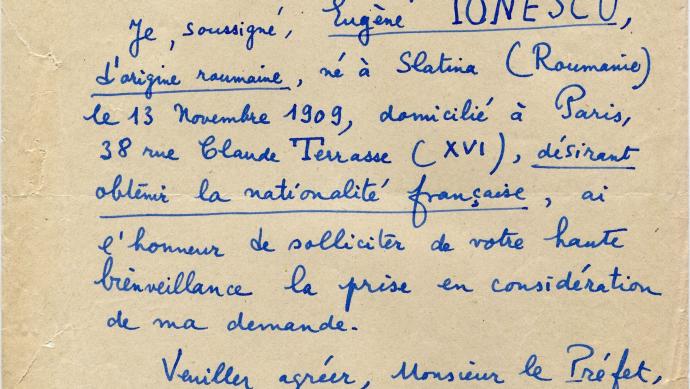 Demande de naturalisation d’Eugène Ionesco (1949)